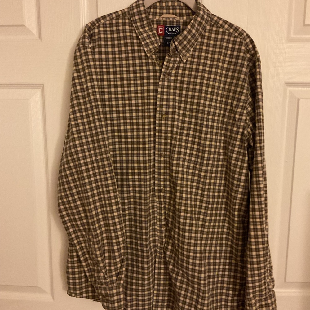 Chaps Men's Tan Plaid Button Down Long Sleeve Shirt